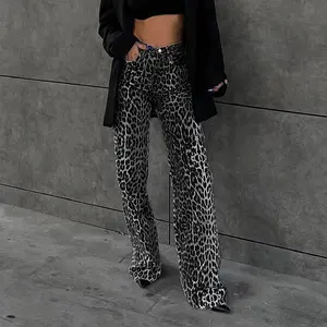Enyami Boutique Garment Supplier Office Leisure Cozy Fit 100% Pure Cotton Leopard Printed Ladies Long Pants Women Trousers