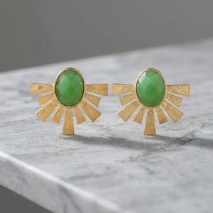 Emerald Sunburst Women's Bohemian Crown <b>Earrings</b> with 14K Gold Plated <b>Onyx</b> Luxurious Anniversary Set - Product Image 2