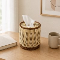 Boîte à mouchoirs tressée moderne en rotin naturel, compatible avec les formats standard, facile à nettoyer, pour chambre, salle de bain, coiffeuse, bureau, décoration intérieure
