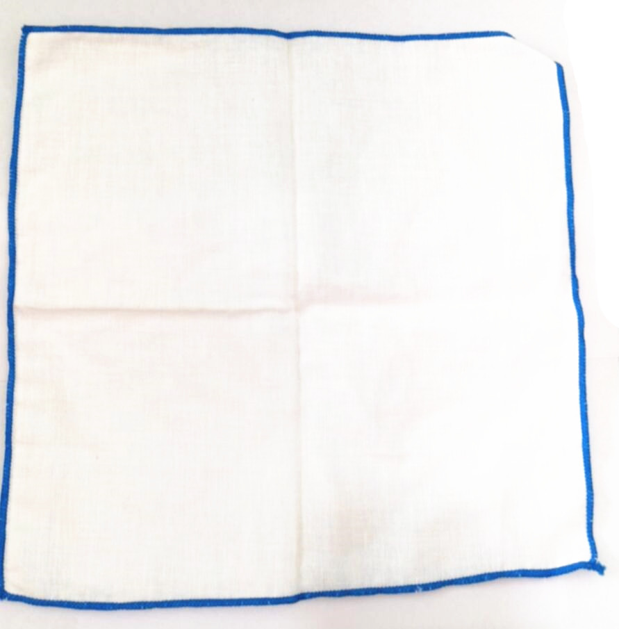 Оптовая продажа, модный Детский носовой платок ручной работы с голубым краем, дешевый подарок, белый носовой платок