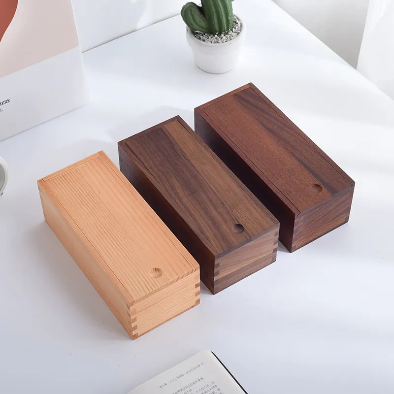 Cajas pequeñas de lápices de madera sin terminar, con tapas deslizantes, embalaje de regalo personalizado, Tobogán de madera barato