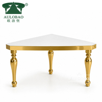 Table à manger triangulaire à 3 pieds en acier inoxydable de qualité supérieure, robuste et stable, finition miroir dorée