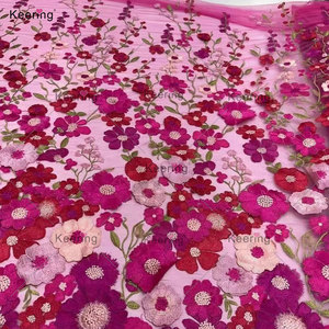 Tela de Tul Bordado con Diseño Floral en 3D de Keering, para Confección de Ropa y Vestidos - Product Image 3