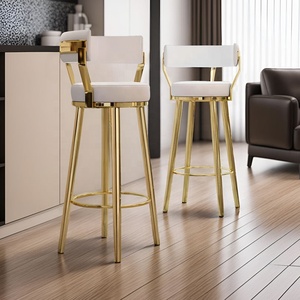Fournisseur de meubles de maison de luxe chaise haute en velours cuisine îlot tabouret de bar haut dossier pivotant tabouret de comptoir de bar - Product Image 2