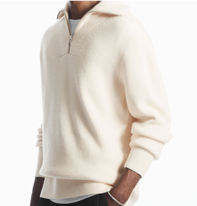 رجل الخريف الشتاء فاخر ربع سحاب البلوز سترة المتضخم بسيط طويل الأكمام الياقة المدورة محبوك سترة اللباس الرجل - Product Image 2