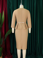 Robe de bureau élégante 2026 pour femme, nouvelle collection, col en V, manches trois quarts, ceinture à la taille, longueur mi-mollet, tenue professionnelle formelle pour le travail