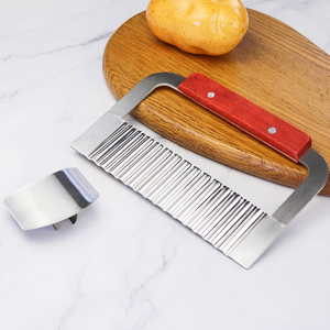 French Fries Cutting Knife Manual Wood Handle Stainless Steel Wavy Crinkle Potato Slicer with Handguard Dishwasher Safe - Product Image 4