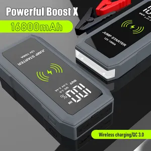 Pengisi daya nirkabel 15W power bank 1500A layar LCD cerdas besar 12V dual USB output jump starter