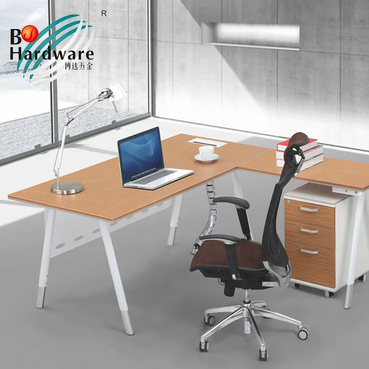 Moderno en forma de L de escritorio de oficina ejecutiva de hierro tubo oval Oficina mesa de escritorio