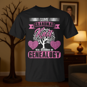 T-shirt da nonna genealogista a maniche corte, girocollo, stampa digitale, unisex, per adulti, riunioni di famiglia, festa, design rosa - Product Image 3