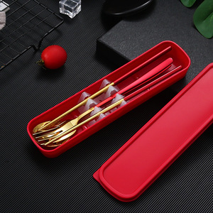 Juego de Cubiertos Portátiles de Acero Inoxidable 304, Estilo Coreano, Tres Piezas con Tapa, Juego de Utensilios para Viajes, Campamentos y Actividades al Aire Libre - Product Image 4
