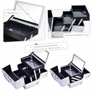 नाखून टेक ट्रेन के मामले में यात्रा करने वाली महिलाएं बड़ी क्षमता एल्यूमीनियम कॉस्मेटिक भंडारण मेकअप केस खुला सौंदर्य कॉस्मेटिक केस - Product Image 5