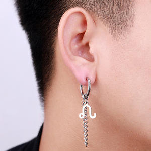 12 zodiac sgin earring stainless steel tassel <strong>horoscopes</strong> no pierced ear clip For women men hip hop jewelry - Product Image 4