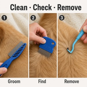 Kit Resistente per la Toelettatura e la Rimozione di <span class=keywords><strong>Zecche</strong></span> per Animali Domestici, 7 Pezzi, con 4 Pettini in Acciaio Inossidabile e 3 Ganci per <span class=keywords><strong>Zecche</strong></span>, per Cani e Gatti, in Plastica - Product Image 5