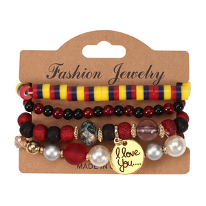 Fashion Jewelry Beaded Bracelets Set 4pcs I Love You Charm Multilayer Boho Style Gift <b>for</b> Women <b>Men</b> Unisex - Product Image 3