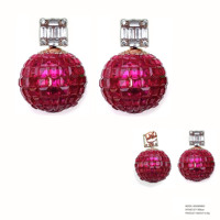 Kirin Bijoux 5A CZ Ruby Ball Dangle Stud Boucles d'oreilles Mode classique 925 Sterling Silver Offre Spéciale pour les femmes