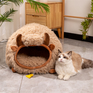 Halb geschlossene süße Katze Hunde bett Haustier Nest Zwinger Weiche Matte Welpe Kätzchen Zelt Haustier liefert Plüsch Warme Winter Katzen bett Höhle - Product Image 6