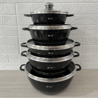 Ensemble de 10 casseroles en alliage d'aluminium antiadhésives, revêtement multicouche, casseroles peu profondes, couvercles en verre, cuisinière à gaz