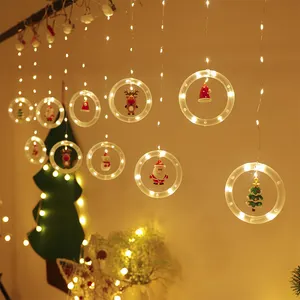 Luzes de cortina com ornamentos, enfeites de Natal e árvore de suspensão, novo design