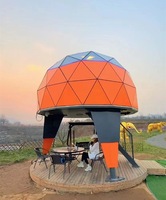 Dôme géodésique de luxe en alliage d'aluminium à double paroi en verre, quatre saisons, deux chambres, tente hôtelière de glamping spatial