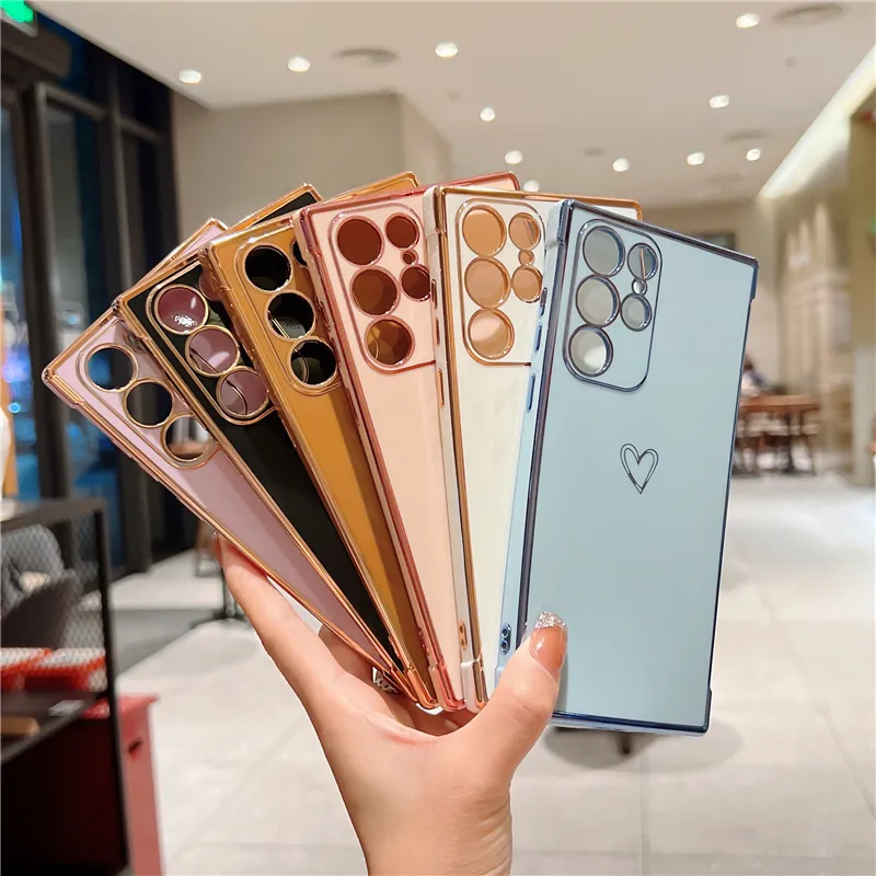 Electroplated Soft TPU Love Heart Bumper Phone Case Back Cover For Samsung Galaxy S22 Ultra S21 Plus S20 FE A12 A53 A13 A52S 5G
