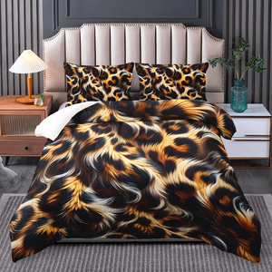 Leopard <span class=keywords><strong>Tiger</strong></span> In Comforter Set Cheetah In Đôi Đầy Đủ Nữ Hoàng Vua Bộ Đồ Giường Với 2 Vỏ Gối Màu Đen Màu Xanh Tím Chăn - Product Image 6