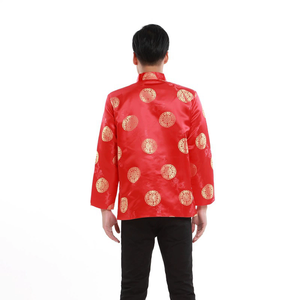 <strong>Men</strong> Tang Suit <strong>Jacket</strong> Chinese Style Stand Collar Shirt Red Single Breasted Printed <strong>Festive</strong> Long Sleeve New Year <strong>Jacket</strong> - Product Image 5
