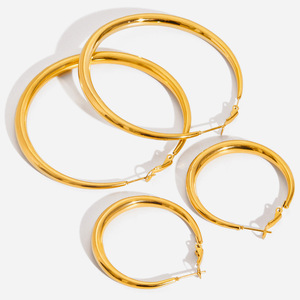 Aros Redondos de Oro de 14K, Acero Inoxidable, Diseño Clásico, Uso Diario, Unisex - Product Image 1