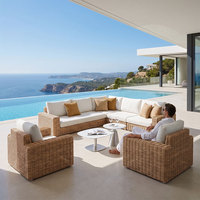 Ensemble de canapés modulaires d'extérieur en rotin PE de luxe YORLLA, aluminium, éponge haute résilience, meubles de patio
