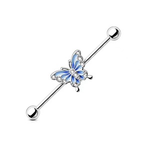 Joyería para Piercing Corporal con Diseño de Mariposa |   Piercings de Esmalte y Diamantes de Imitación |   Piercings para ombligo, barbells industriales, para septum y cartílago - Product Image 4