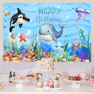 Sous la mer thème toile de fond poulpes dauphin <span class=keywords><strong>poisson</strong></span> enfants joyeux anniversaire décorations impression numérique fête fond toile de fond - Product Image 2