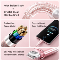 Kabel Pengisi Daya Transparan 3 in 1 Custom dengan Gradasi Warna Hijau Macaron, Berbahan Nilon Kepang, Multi Tip, Universal, Pengisian Cepat
