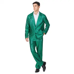 Giacca e pantaloni con paillettes verdi da uomo in poliestere per adulti per feste di compleanno e discoteca di Halloween