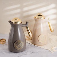 Personalización Popular Diseño de lujo moderno 1000ml Cuerpo de plástico Recarga de vidrio Rosa Frasco de vacío Termo árabe Cafetera