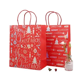 Red Christmas Kraft Grocery Shopping Anpassbare Party Merchandise Art Supplier Papiertüte mit Logo