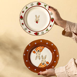 Juego de Platos de Cerámica Pintados a Mano con Tema de Conejito de Pascua, Vajilla de Porcelana <span class=keywords><strong>para</strong></span> <span class=keywords><strong>Regalo</strong></span> - Product Image 3