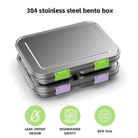 Boîte à lunch Oumego en acier inoxydable anti-fuite pour enfants, design à 4 compartiments, ensemble de boîtes à lunch, boîte à lunch en métal