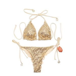 Ventes directes d'usine personnalisées, <span class=keywords><strong>maillot</strong></span> <span class=keywords><strong>de</strong></span> <span class=keywords><strong>bain</strong></span> bikini triangle à paillettes pour femmes, <span class=keywords><strong>2</strong></span> pièces, uni, multicolores en stock - Product Image 5