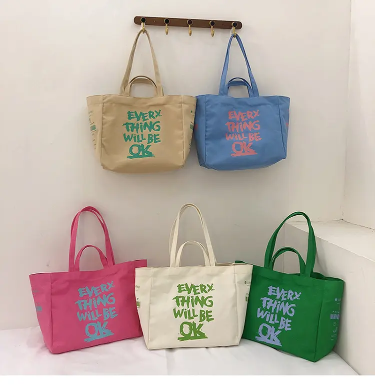 2022 Custom color logo printed non woven green bag fashion trend tote bag large capacity printed cartoon alphabet shopping bag