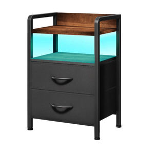 Mesita de Noche <span class=keywords><strong>con</strong></span> Estantes de Almacenamiento, Mueble Pequeño <span class=keywords><strong>con</strong></span> 2 Cajones, Mesita de Noche Sencilla y Moderna - Product Image 5
