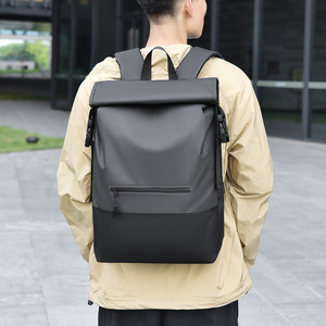 Custom Designer Unisex <b>Laptop</b> <b>Backpack</b> Waterproof PU <b>Leather</b> Oxford Fabric Geometric Zipper Physiological Curve Back Interior - Product Image 3