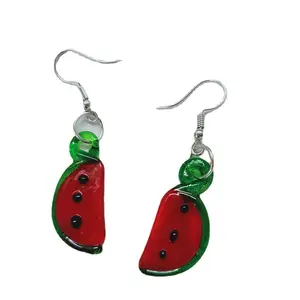 Small Fresh Personality Glass Murano Fruit Pendant Earrings Cute Girl's Gift with Watermelon and Grape Design