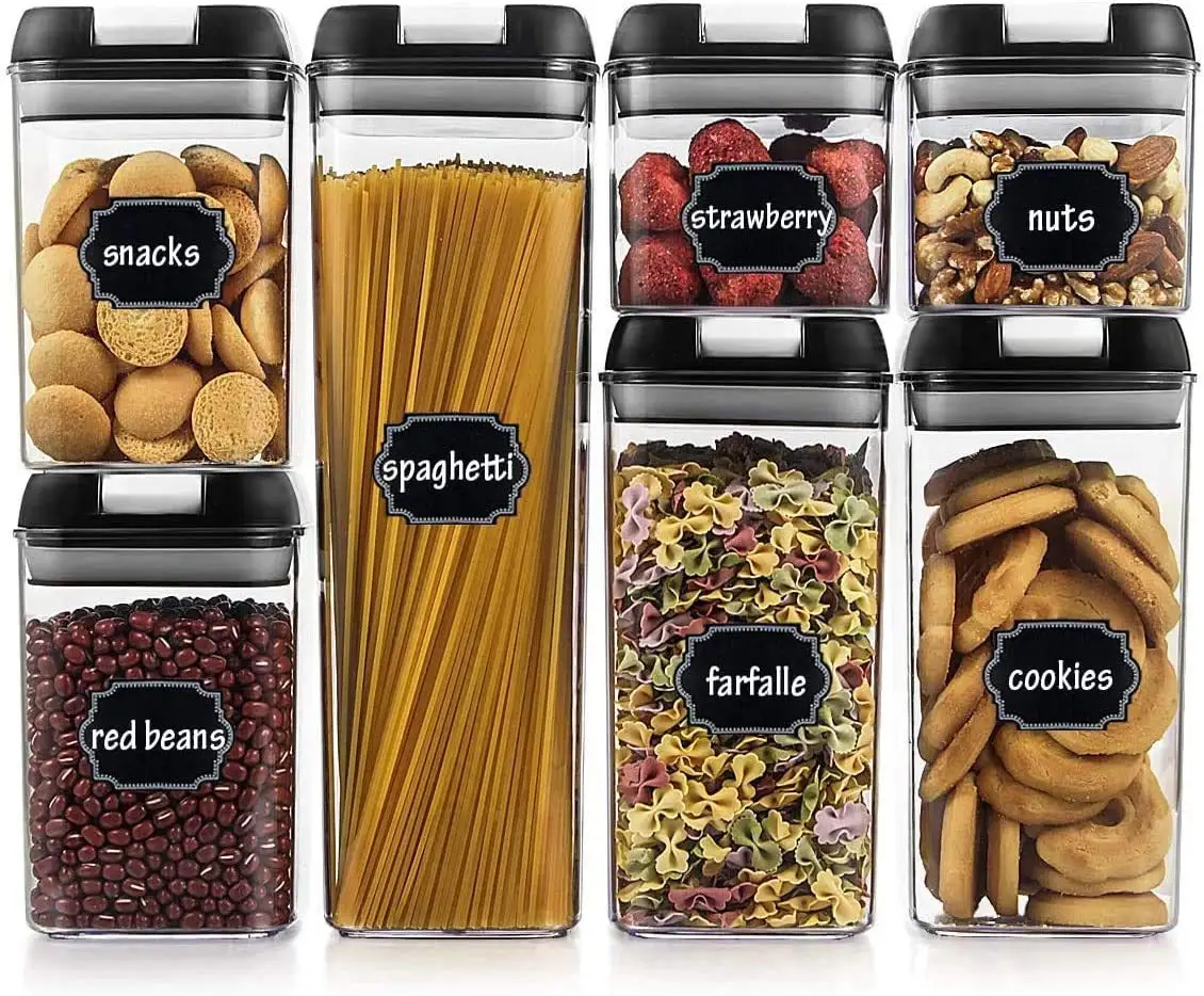 Various Sizes Food Storage Organization 7 Pack Plastic Food Containers with Lid Lock for Kitchen and Pantry