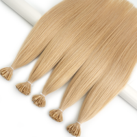 Extensiones de Cabello con Queratina de Doble Trama, Color Rubio, Extensiones de Cabello Pre-Adheridas con Pegamento, 100% Cabello Humano con Punta en U para Mujer