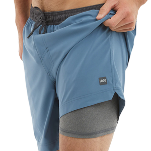 Short de bain décontracté bleu pour homme, séchage rapide, avec cordon de serrage à la taille et logo sur la jambe gauche, en Spandex/Polyester - Product Image 1