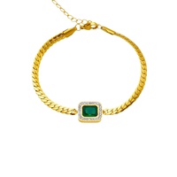 Nouveau Bracelet Femme en Acier Inoxydable Plaqué Or, Incrusté de Zircon Cubique Vert, Inaltérable, Idéal pour le Bureau ou comme Cadeau Professionnel, Bijou Tendance
