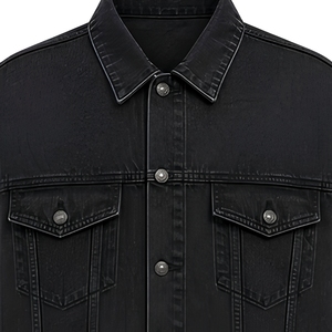 Chaqueta de mezclilla de punto negra lavada para hombre, estilo oversize, de algodón, con cuello vuelto y botones frontales, para primavera, estilo urbano. - Product Image 3