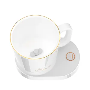 Top sale 2 in 1 milk heating cup office water cup 15W mobile phone wireless charging automatic stirring cup heating