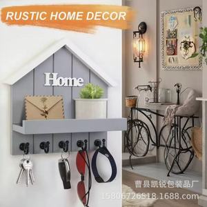 Rustic Home Decor Wall Mount Key <b>Rack</b> With Hooks And <b>Shelf</b> For Entryway Storage Organizers - Product Image 1
