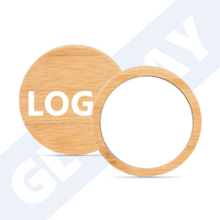 Logo laser personnalisé Beauté de voyage Maquillage compact pour filles Miroir de poche rond en bois pour femmes Mini petit miroir de poche